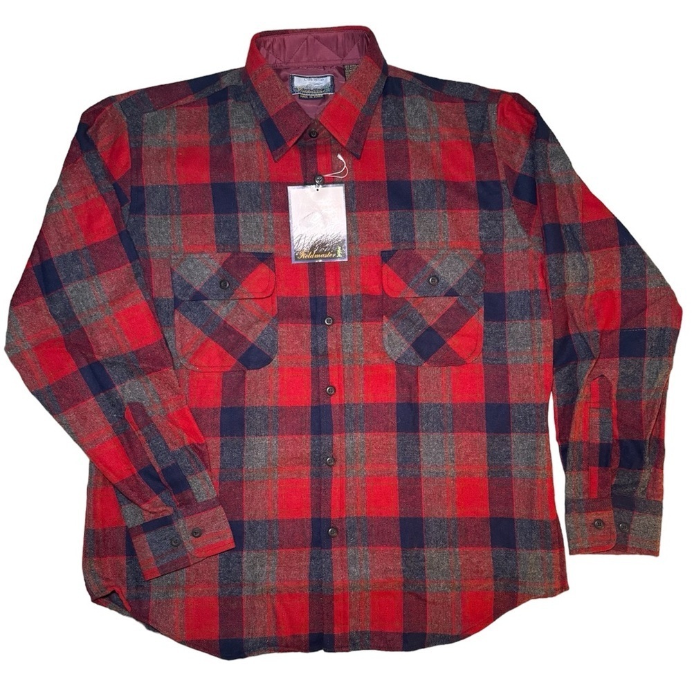 Vintage 80’s Fieldmaster Wool Blend Plaid Button Down Shirt Size L (16 - 16 1/2)